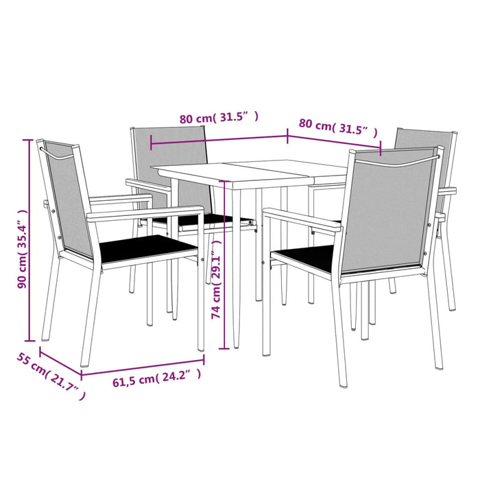 Set da Pranzo da Giardino 5 pz Nero in Textilene e Acciaio 3187034