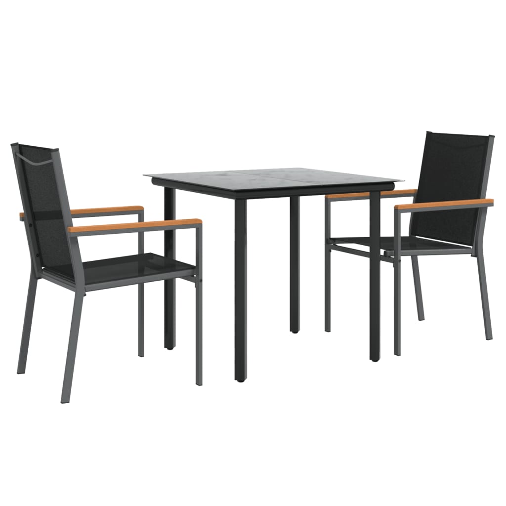 Set da Pranzo da Giardino 3 pz Nero in Textilene e Acciaio 3187041