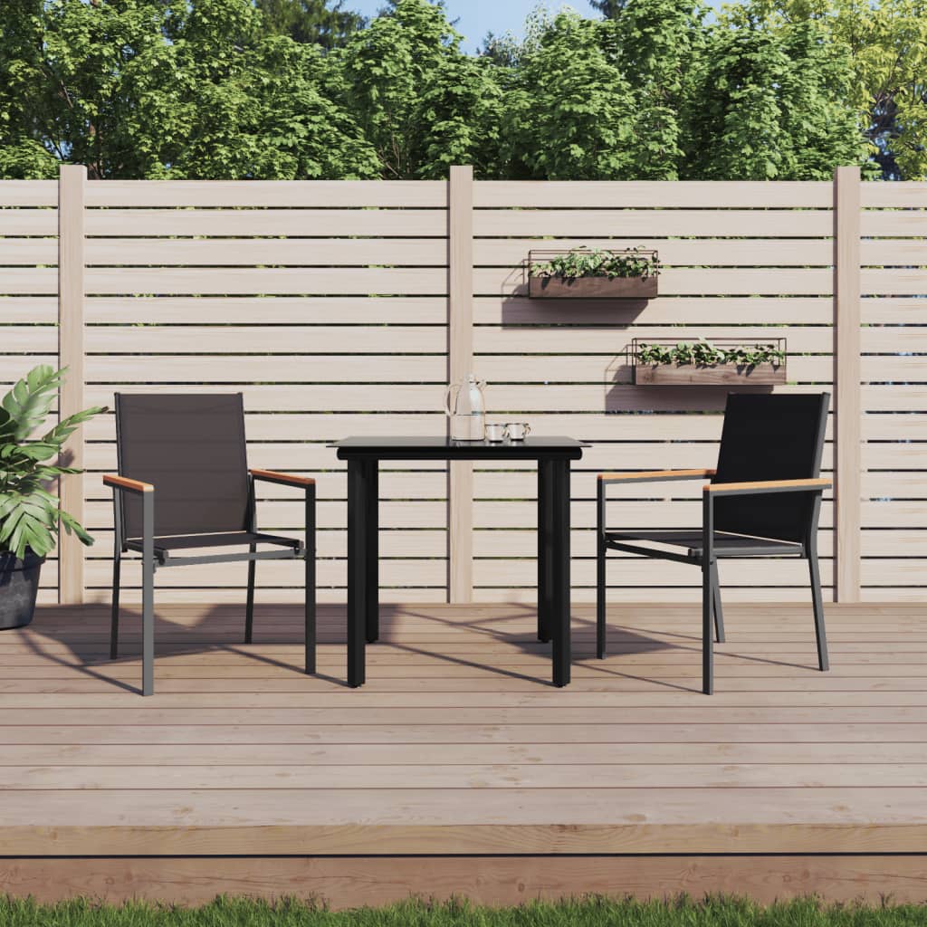 Set da Pranzo da Giardino 3 pz Nero in Textilene e Acciaio 3187041