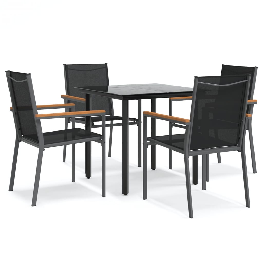 Set da Pranzo da Giardino 5 pz Nero in Textilene e Acciaio 3187042