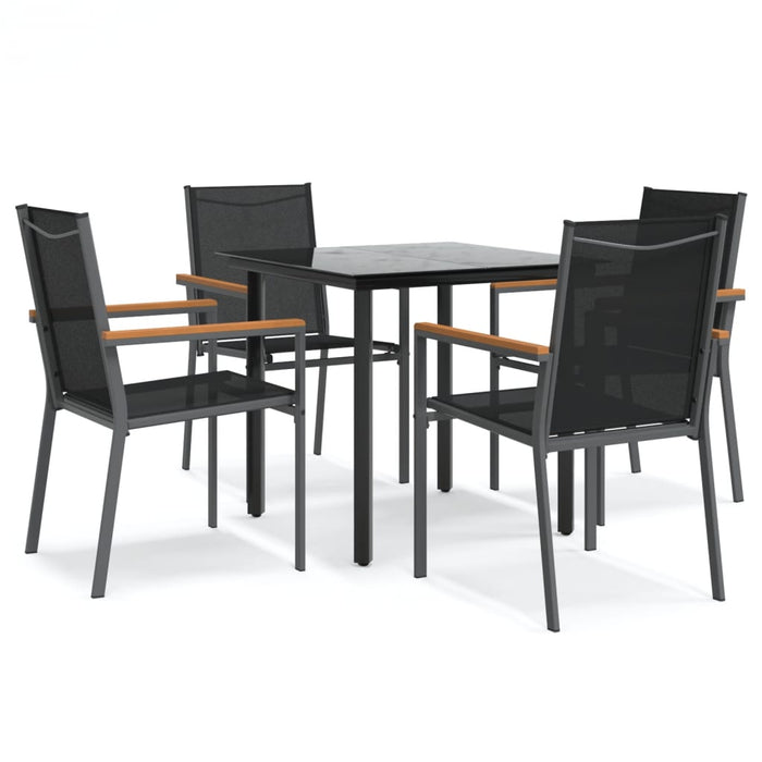 Set da Pranzo da Giardino 5 pz Nero in Textilene e Acciaio 3187042
