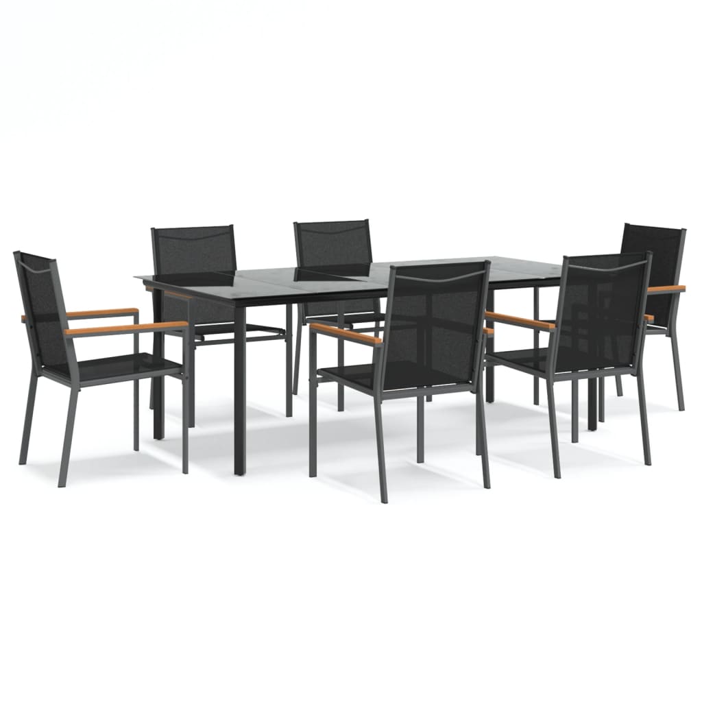 Set da Pranzo da Giardino 7 pz Nero in Textilene e Acciaiocod mxl 100644