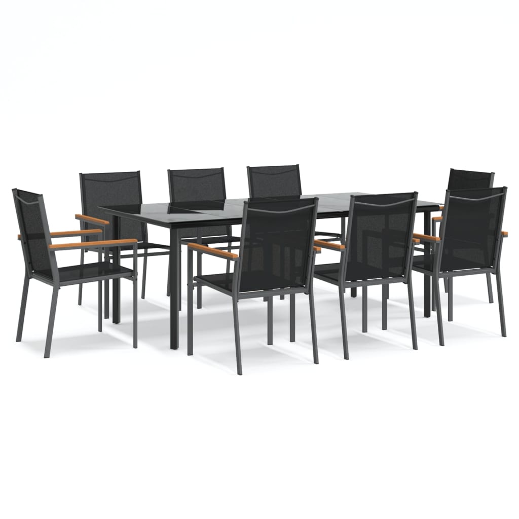 Set da Pranzo da Giardino 9 pz Nero in Textilene e Acciaio 3187048
