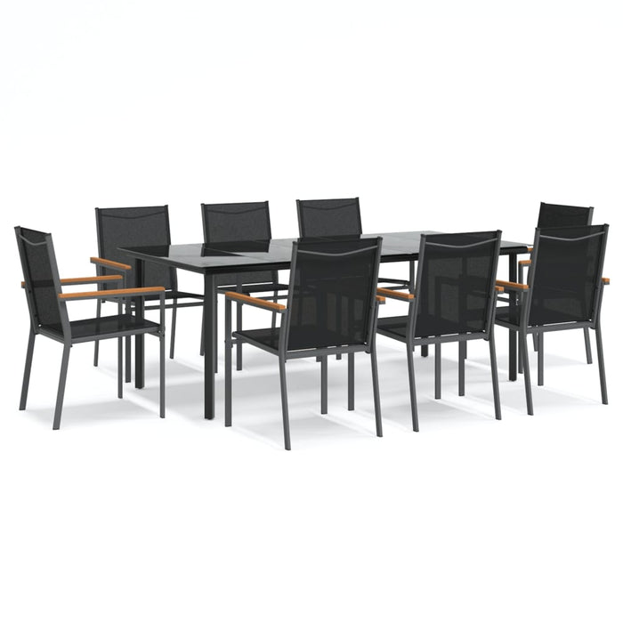 Set da Pranzo da Giardino 9 pz Nero in Textilene e Acciaio 3187048
