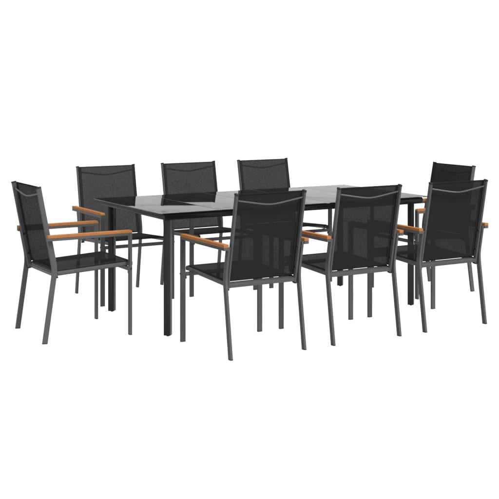 Set da Pranzo da Giardino 9 pz Nero in Textilene e Acciaio 3187048