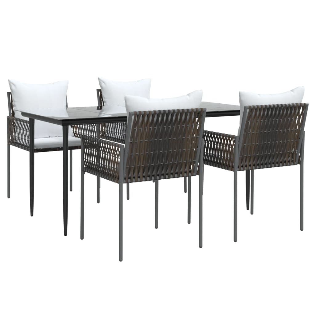 Set Pranzo da Giardino 5pz con Cuscini in Polyrattan e Acciaio 3187057