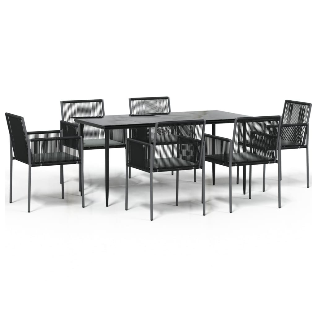 Set Pranzo Giardino 7 pz con Cuscini Polyrattan e Acciaio Nero 3187070