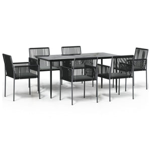 Set Pranzo Giardino 7 pz con Cuscini Polyrattan e Acciaio Nero 3187070