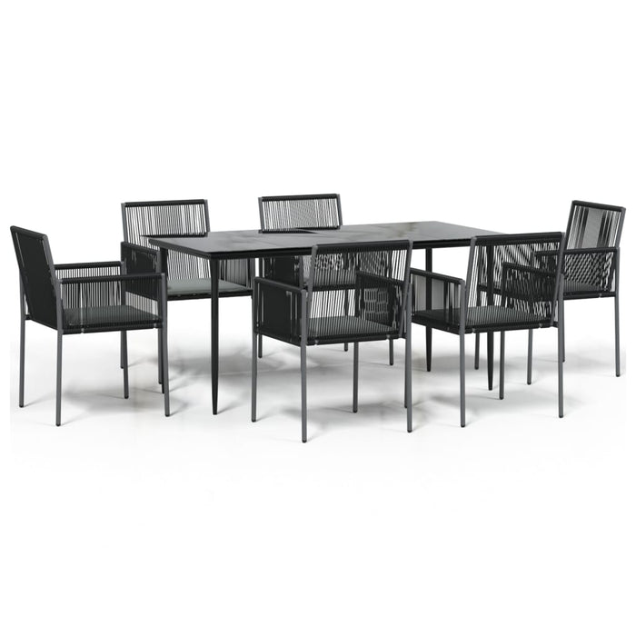 Set Pranzo Giardino 7 pz con Cuscini Polyrattan e Acciaio Nero 3187070
