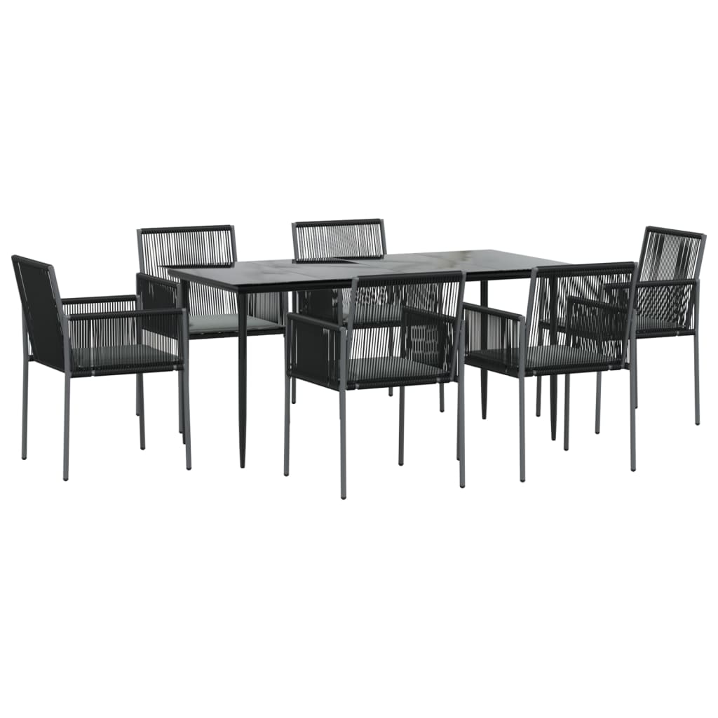 Set Pranzo Giardino 7 pz con Cuscini Polyrattan e Acciaio Nero 3187070