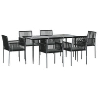 Set Pranzo Giardino 7 pz con Cuscini Polyrattan e Acciaio Nero 3187070