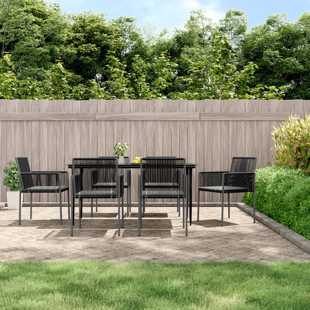 Set Pranzo Giardino 7 pz con Cuscini Polyrattan e Acciaio Nero 3187070