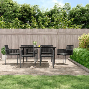 Set Pranzo Giardino 7 pz con Cuscini Polyrattan e Acciaio Nero 3187070