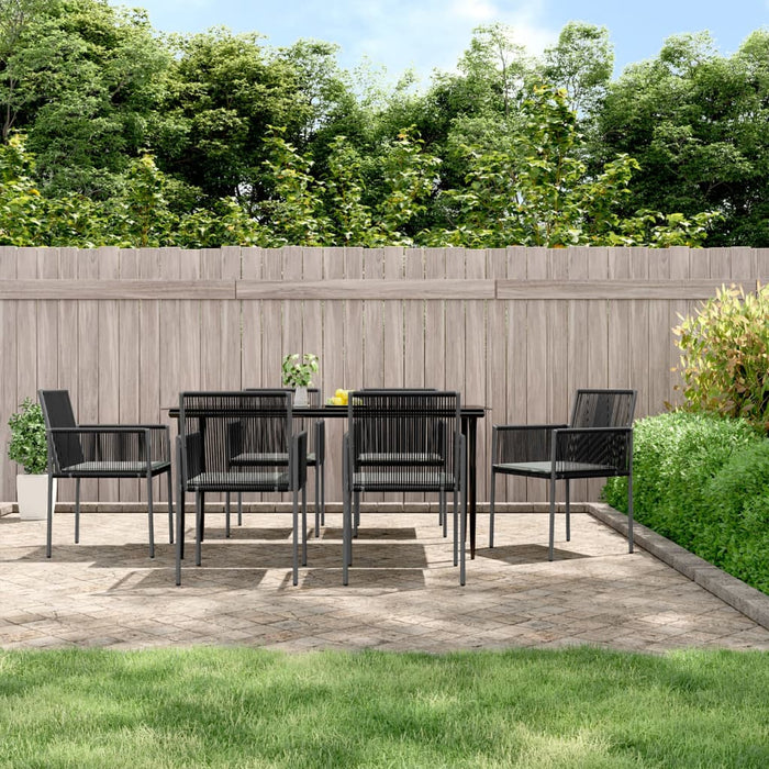Set Pranzo Giardino 7 pz con Cuscini Polyrattan e Acciaio Nero 3187070