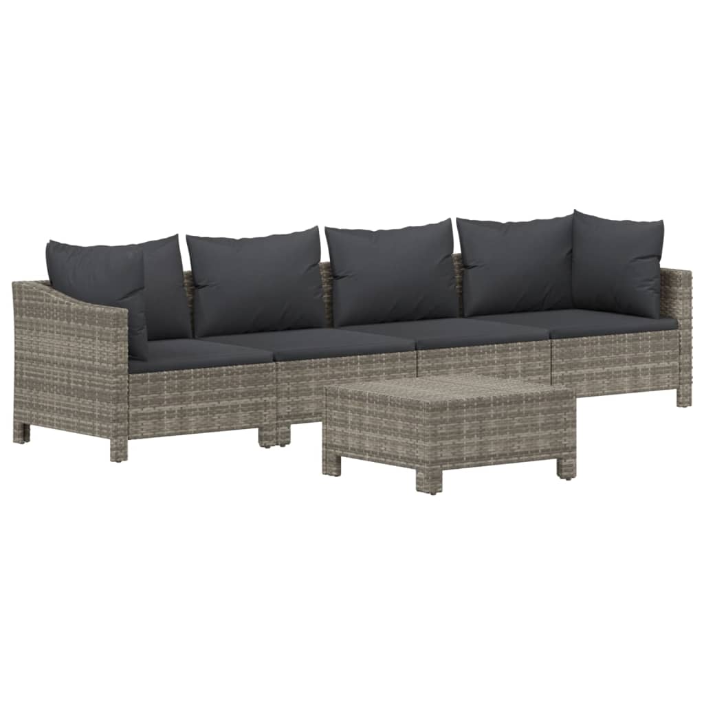 Set Divani da Giardino 5 pz con Cuscini in Polyrattan Grigio 3187263