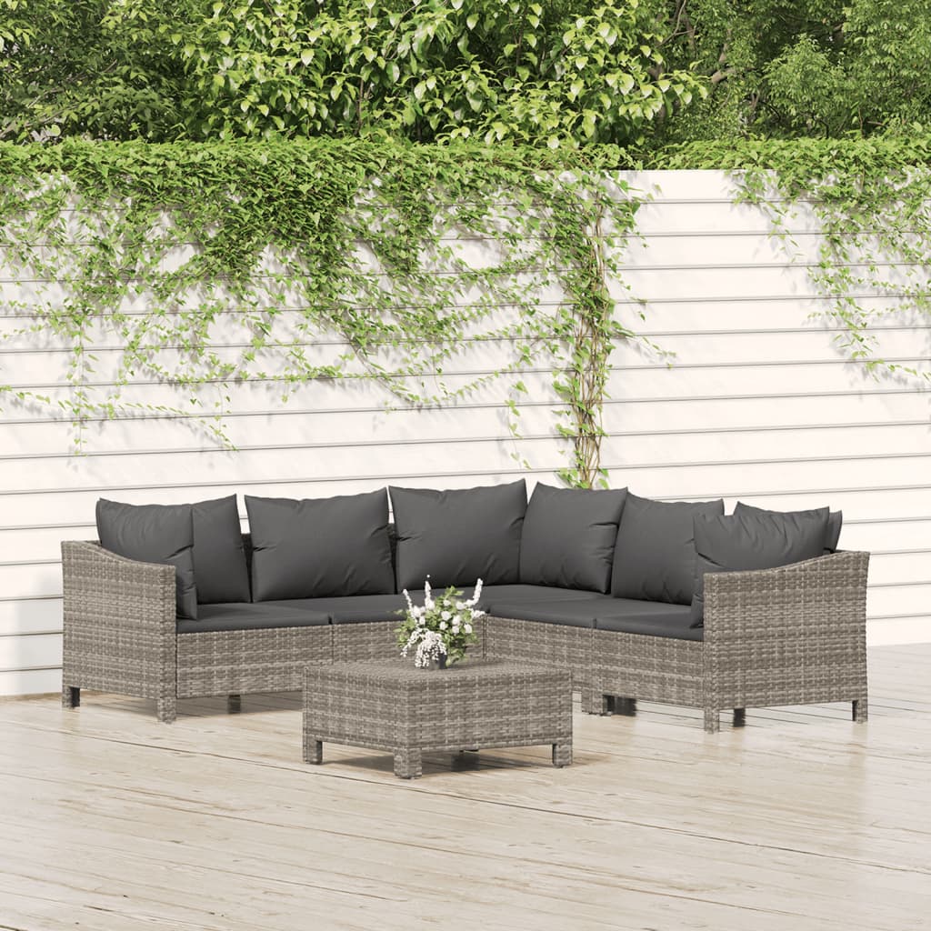 Set Divani da Giardino 6 pz con Cuscini in Polyrattan Grigiocod mxl 100611