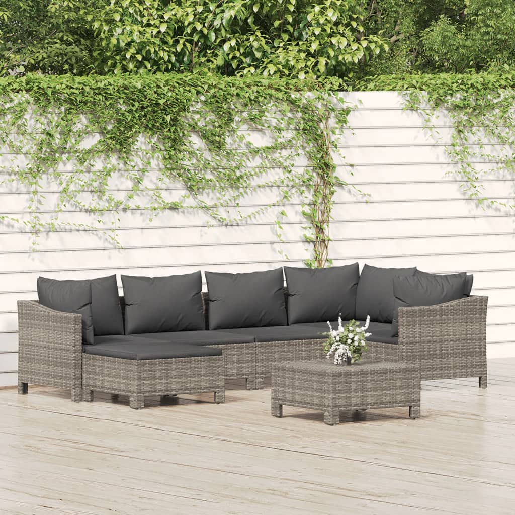 Set Divani da Giardino 7 pz con Cuscini in Polyrattan Grigiocod mxl 100617