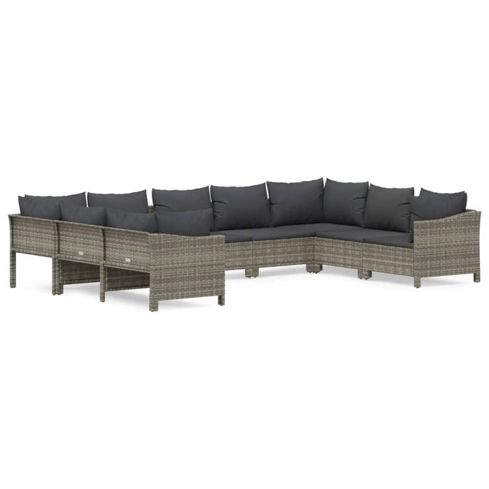 Set Divani da Giardino 9 pz con Cuscini in Polyrattan Grigio 3187304