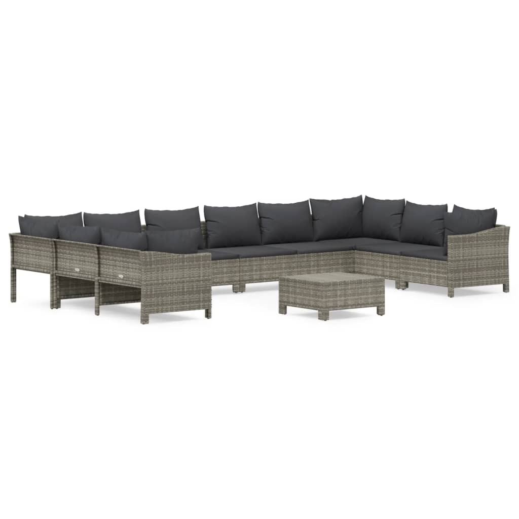 Set Divani da Giardino 11 pz con Cuscini in Polyrattan Grigio 3187307
