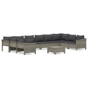 Set Divani da Giardino 11 pz con Cuscini in Polyrattan Grigio 3187307