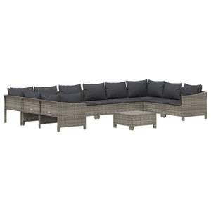 Set Divani da Giardino 11 pz con Cuscini in Polyrattan Grigio 3187307