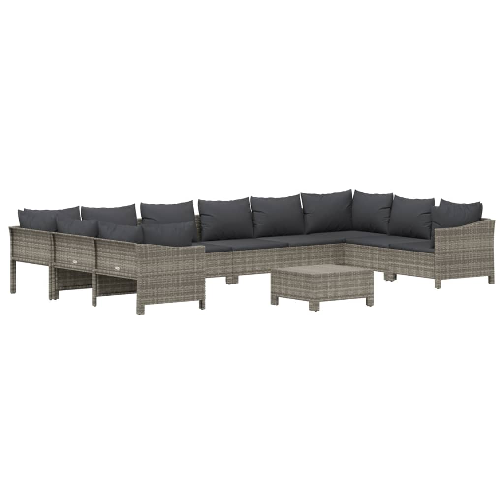 Set Divani da Giardino 11 pz con Cuscini in Polyrattan Grigio 3187307