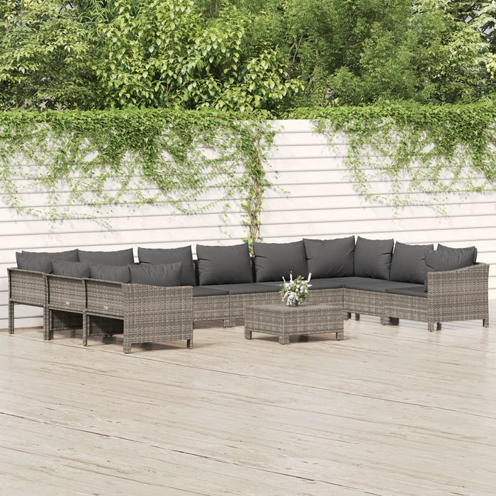 Set Divani da Giardino 11 pz con Cuscini in Polyrattan Grigio 3187307