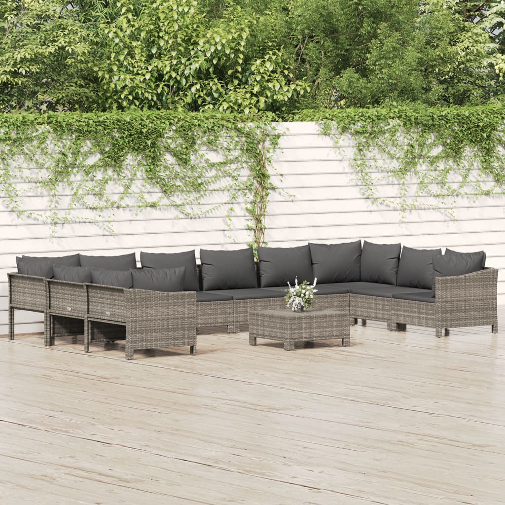 Set Divani da Giardino 11 pz con Cuscini in Polyrattan Grigio 3187307