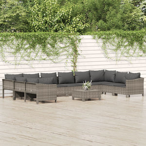 Set Divani da Giardino 11 pz con Cuscini in Polyrattan Grigio 3187307