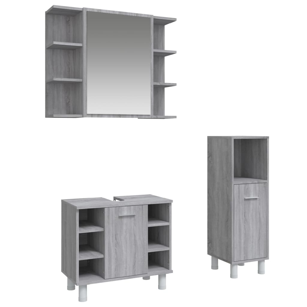vidaXL Set Mobili da Bagno 3 pz Grigio Sonoma in Legno Multistrato