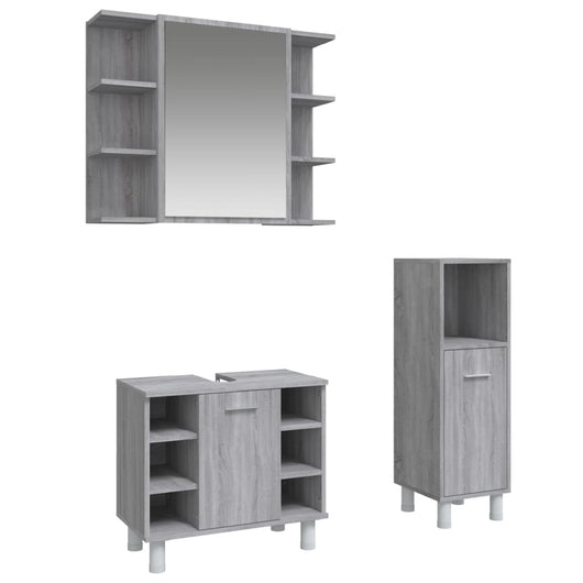 vidaXL Set Mobili da Bagno 3 pz Grigio Sonoma in Legno Multistrato