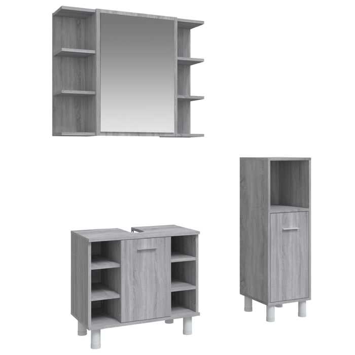 vidaXL Set Mobili da Bagno 3 pz Grigio Sonoma in Legno Multistrato
