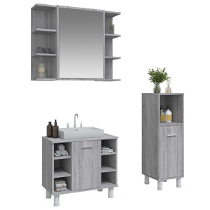 vidaXL Set Mobili da Bagno 3 pz Grigio Sonoma in Legno Multistrato