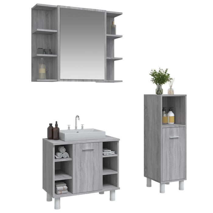 vidaXL Set Mobili da Bagno 3 pz Grigio Sonoma in Legno Multistrato