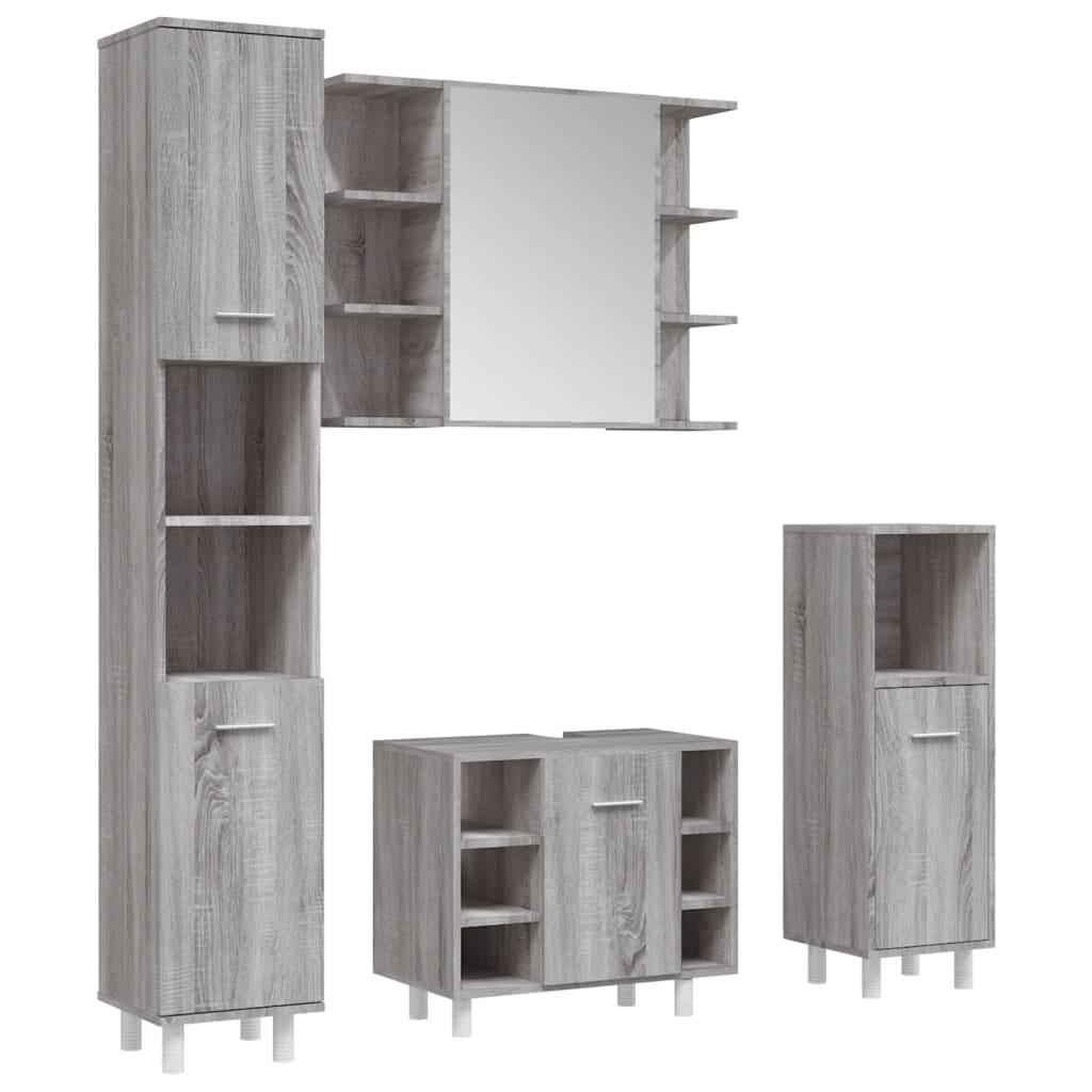 vidaXL Set Mobili da Bagno 4 pz Grigio Sonoma in Legno Multistrato