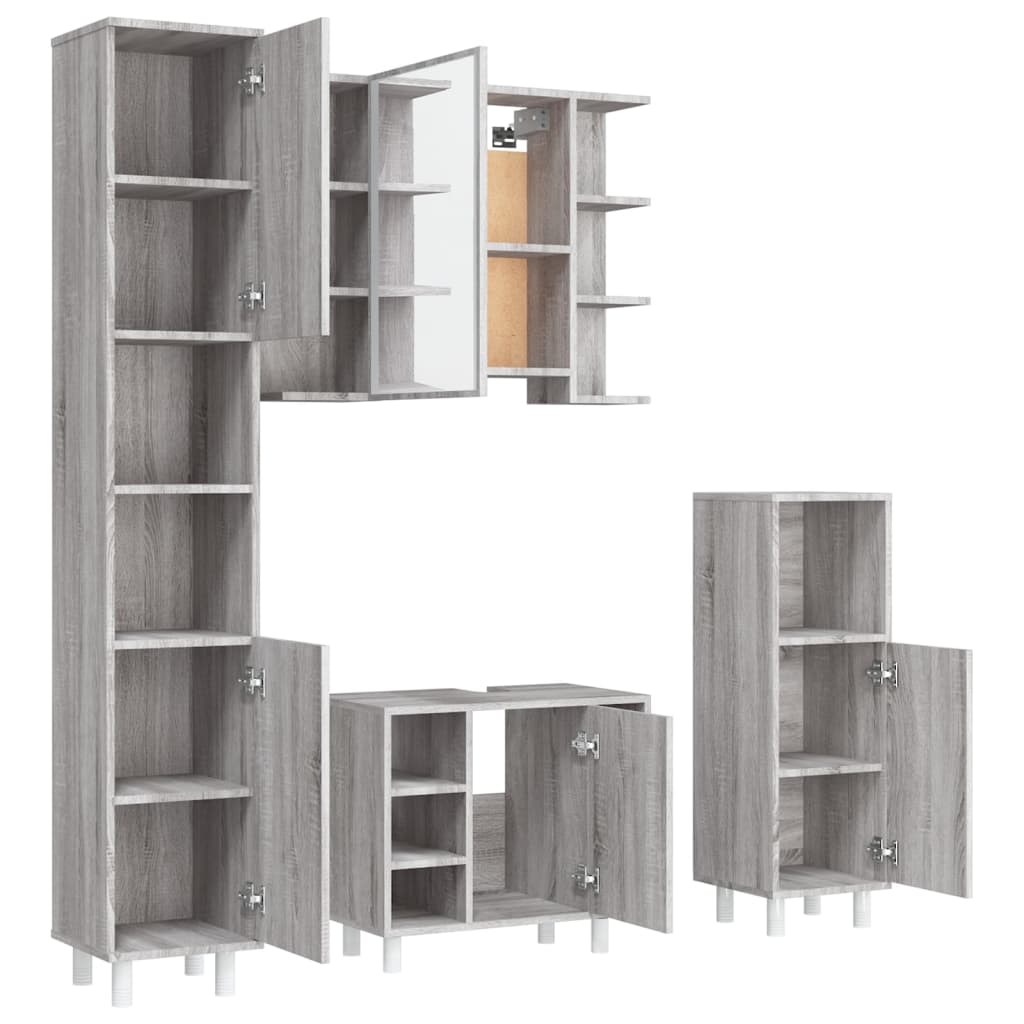 vidaXL Set Mobili da Bagno 4 pz Grigio Sonoma in Legno Multistrato