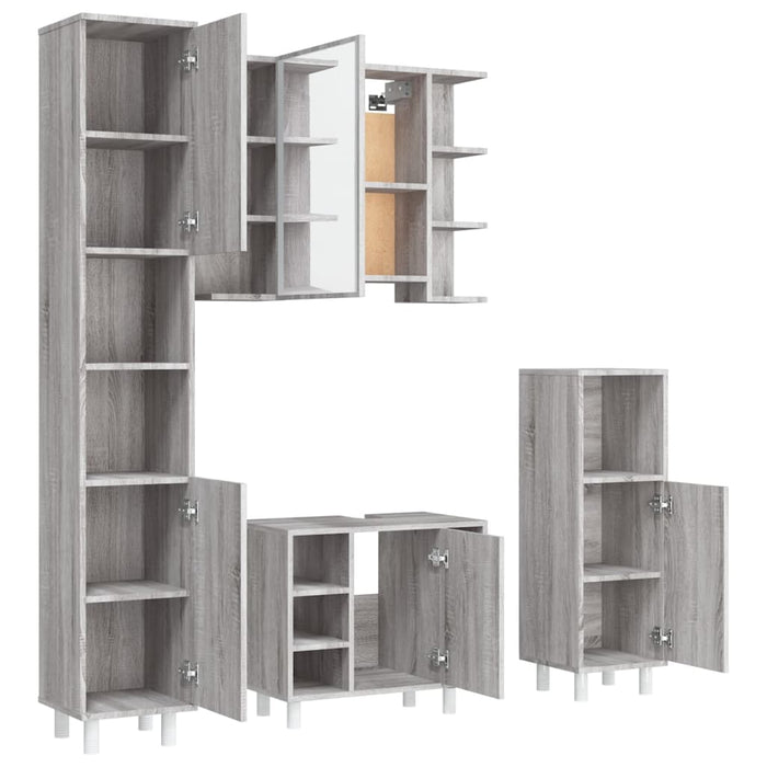 vidaXL Set Mobili da Bagno 4 pz Grigio Sonoma in Legno Multistrato