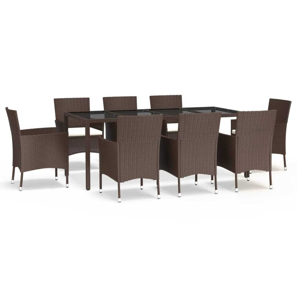 Set da Pranzo da Giardino 9pz con Cuscini Marrone in Polyrattan 3187313