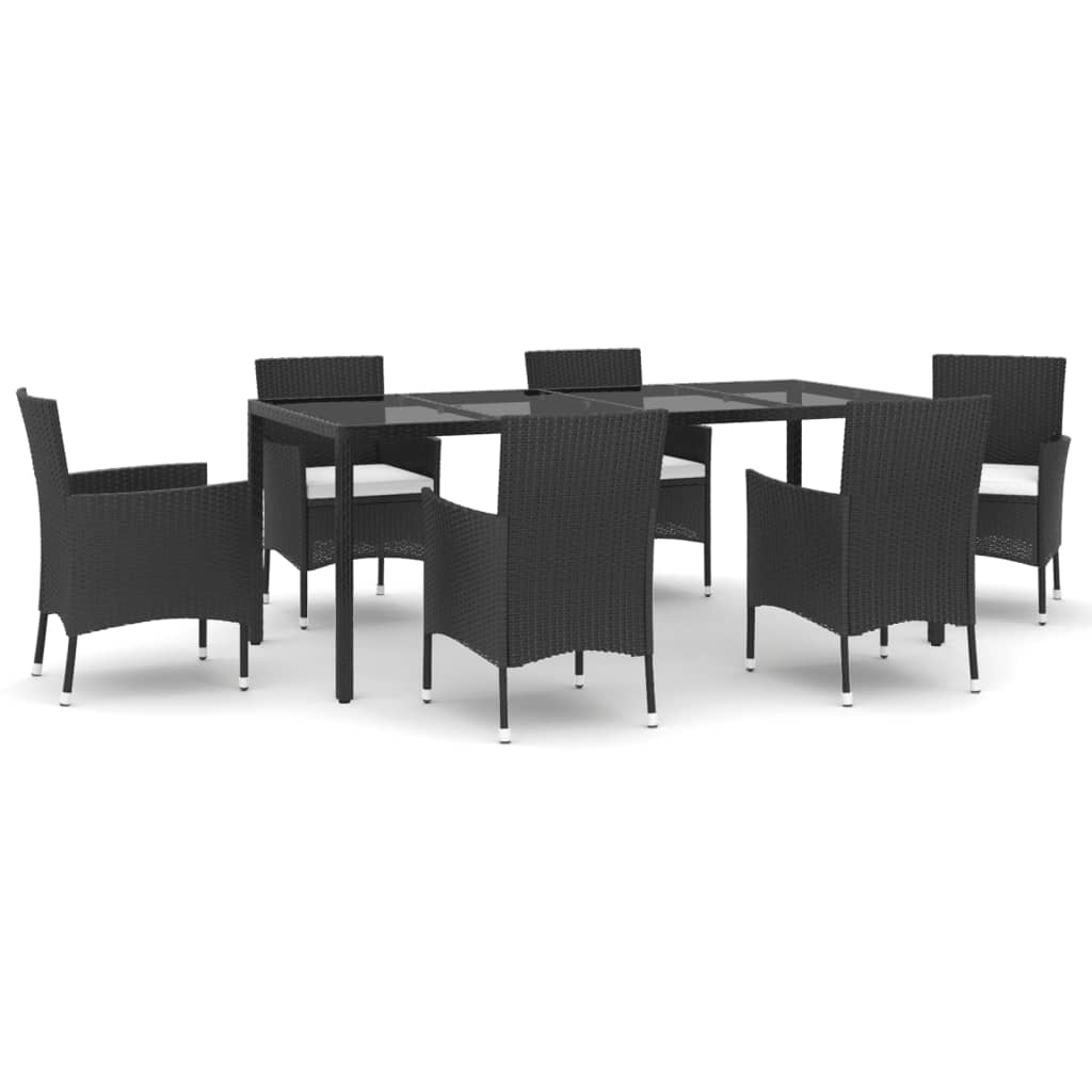 Set da Pranzo da Giardino 7 pz Nero con Cuscini in Polyrattan 3187320