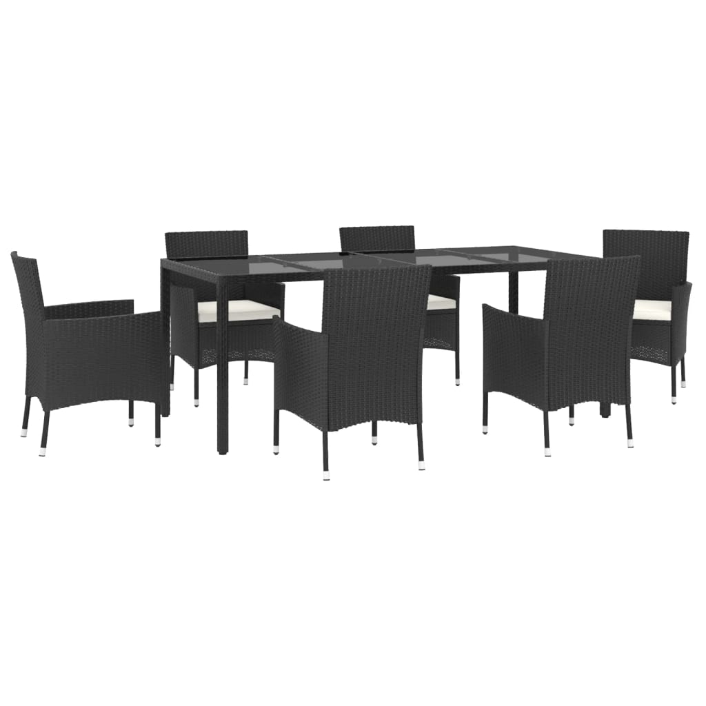 Set da Pranzo da Giardino 7 pz Nero con Cuscini in Polyrattan 3187320