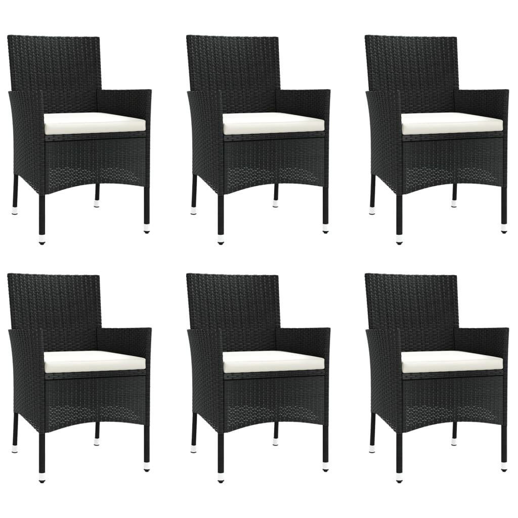 Set da Pranzo da Giardino 7 pz Nero con Cuscini in Polyrattan 3187320