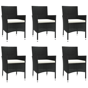 Set da Pranzo da Giardino 7 pz Nero con Cuscini in Polyrattan 3187320