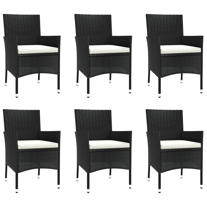 Set da Pranzo da Giardino 7 pz Nero con Cuscini in Polyrattan 3187320
