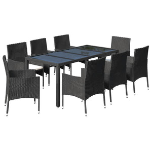 Set da Pranzo da Giardino 9 pz con Cuscini Nero in Polyrattan 3187321