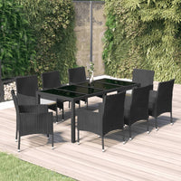 Set da Pranzo da Giardino 9 pz con Cuscini Nero in Polyrattan 3187321