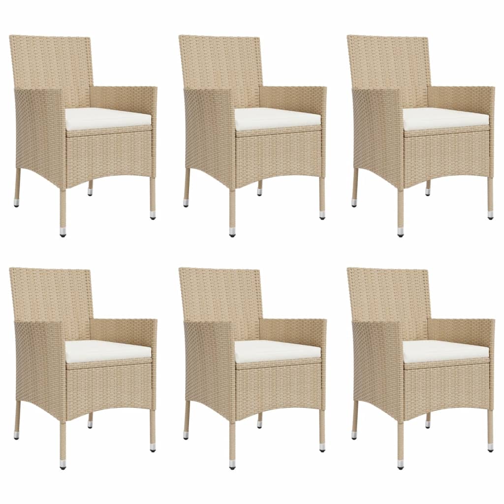 Set da Pranzo da Giardino 7 pz con Cuscini Beige in Polyrattan 3187352
