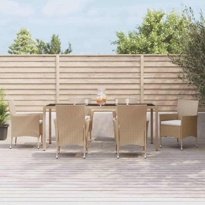 Set da Pranzo da Giardino 7 pz con Cuscini Beige in Polyrattan 3187352