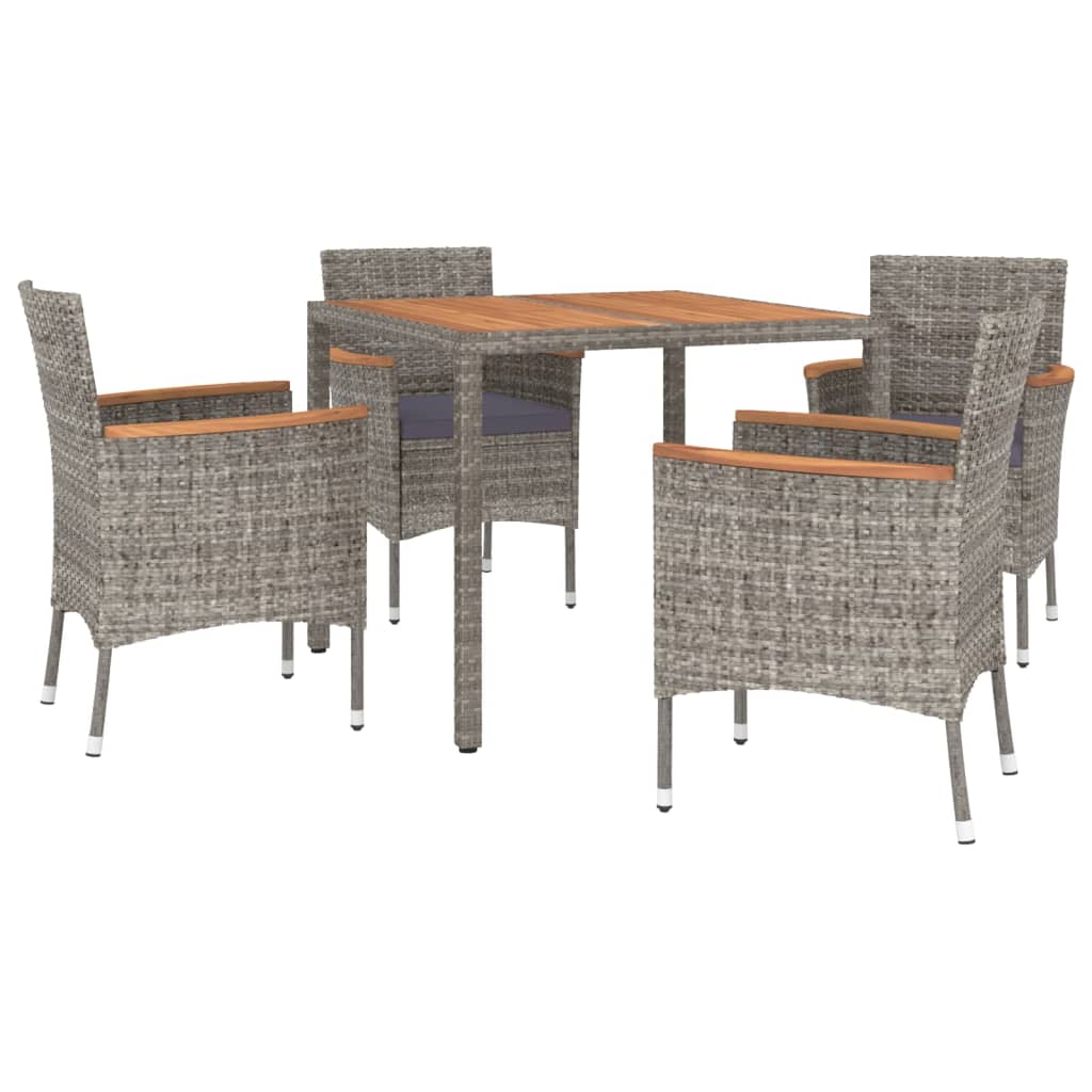 Set da Pranzo da Giardino 5 pz con Cuscini in Polyrattan Grigio 3187365