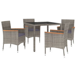 Set da Pranzo da Giardino 5 pz con Cuscini in Polyrattan Grigio 3187381