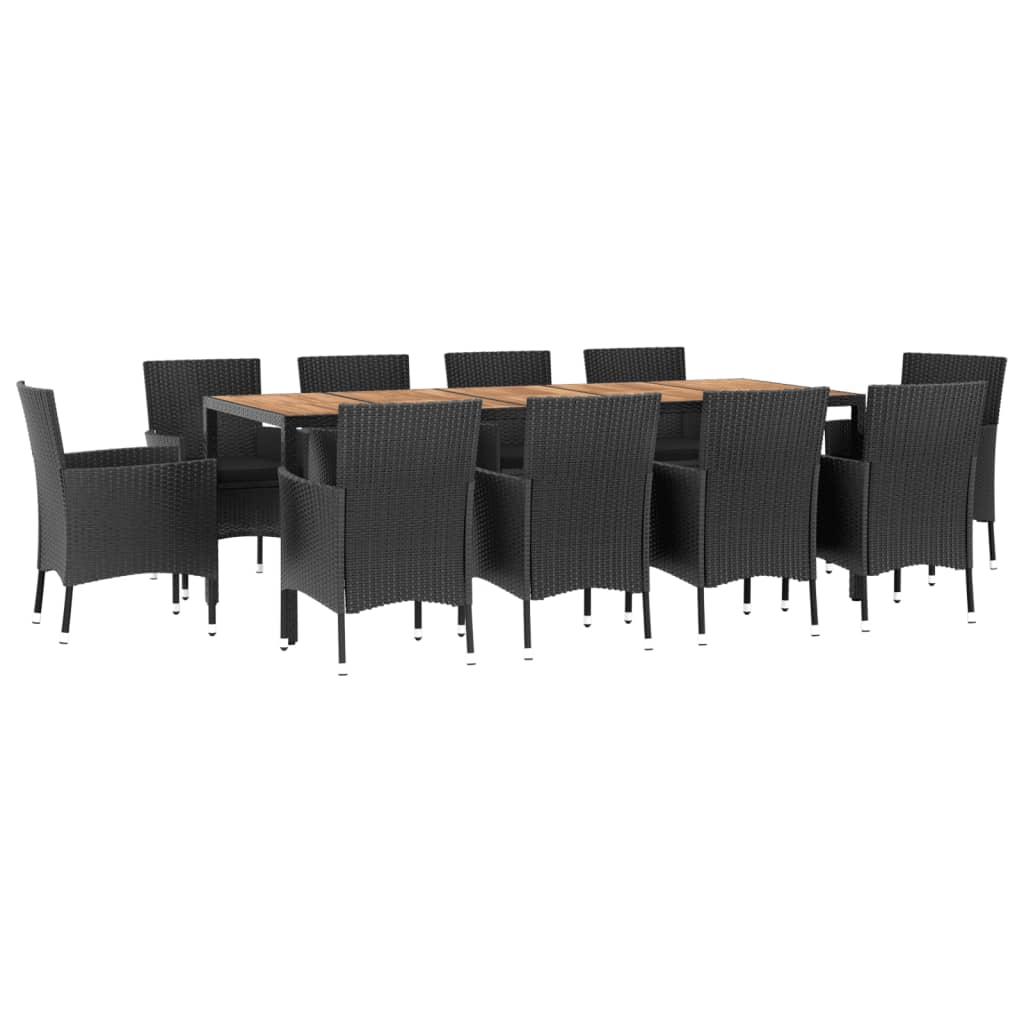 Set da Pranzo da Giardino 11 pz con Cuscini in Polyrattan Nero 3187403